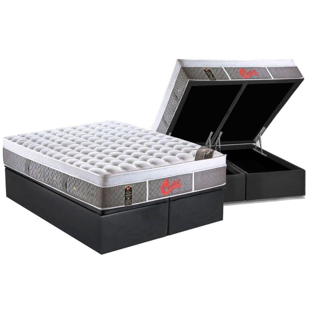 Cama Box Baú Queen: Colchão Molas Ensacadas Castor Plush+Base Gray(158X198)
