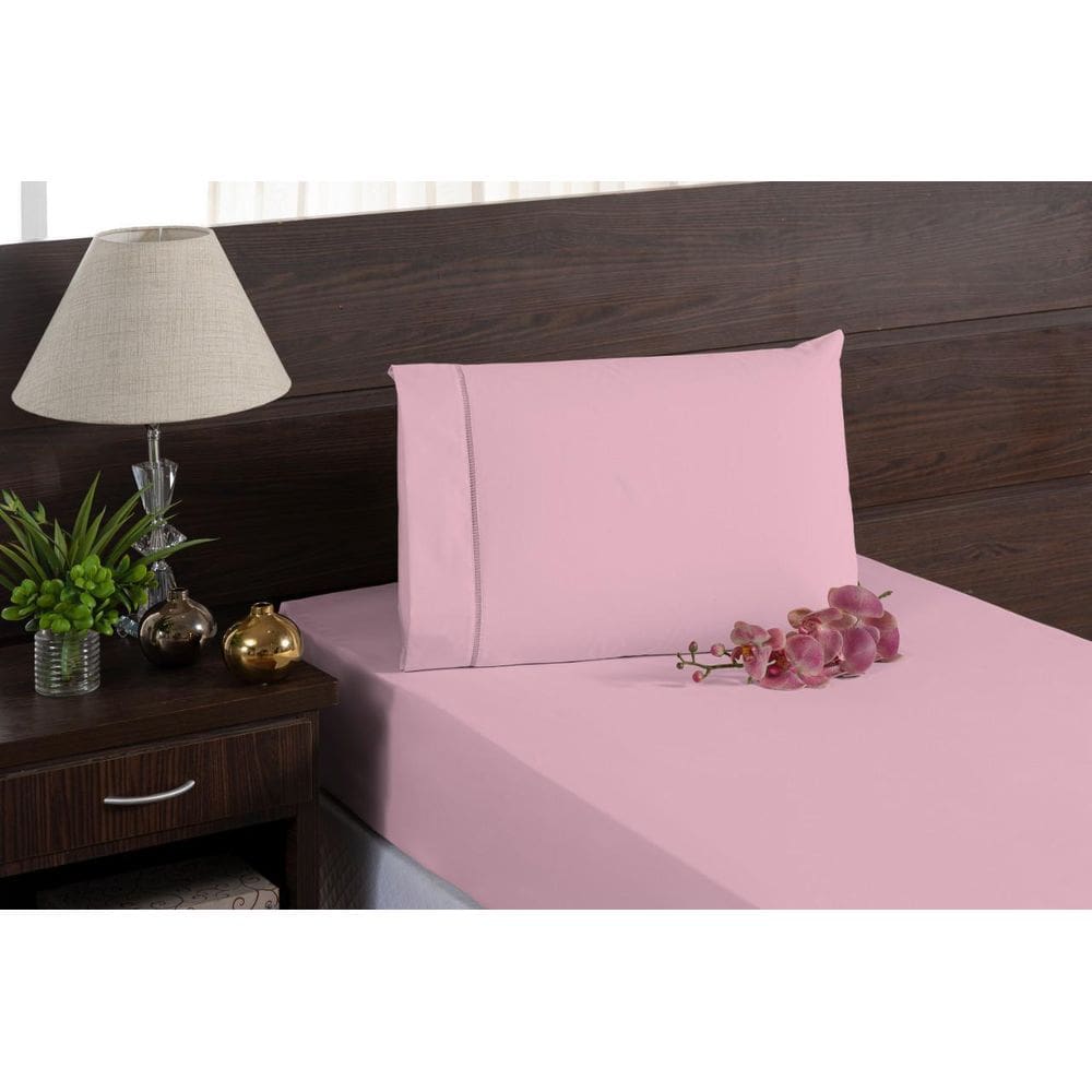 Lençol Solteiro E Fronha 100% Algodão Rosa Para Hospedaria