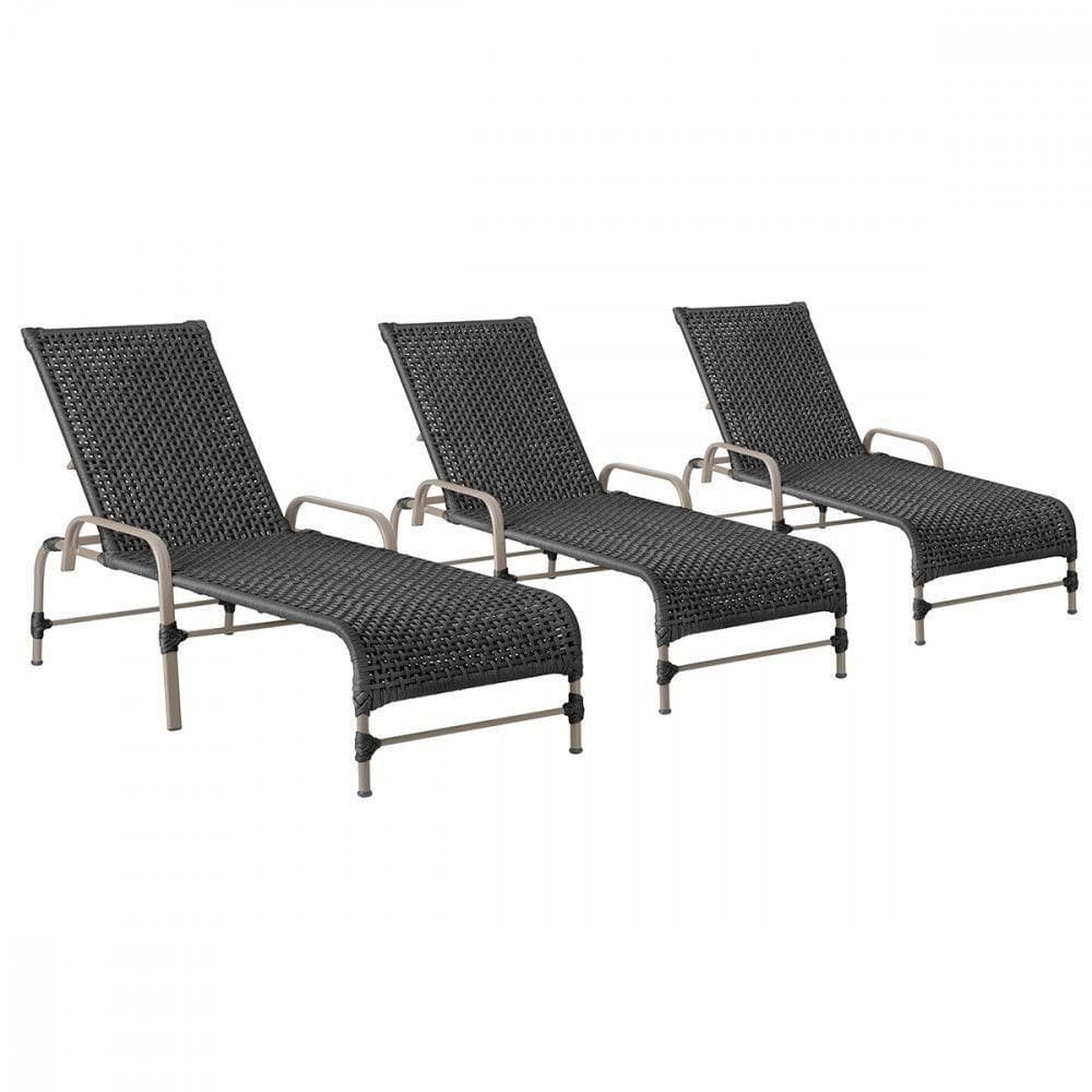 3 Espreguiçadeiras Reclinavel Catar Fendi Corda Nautica Preto
