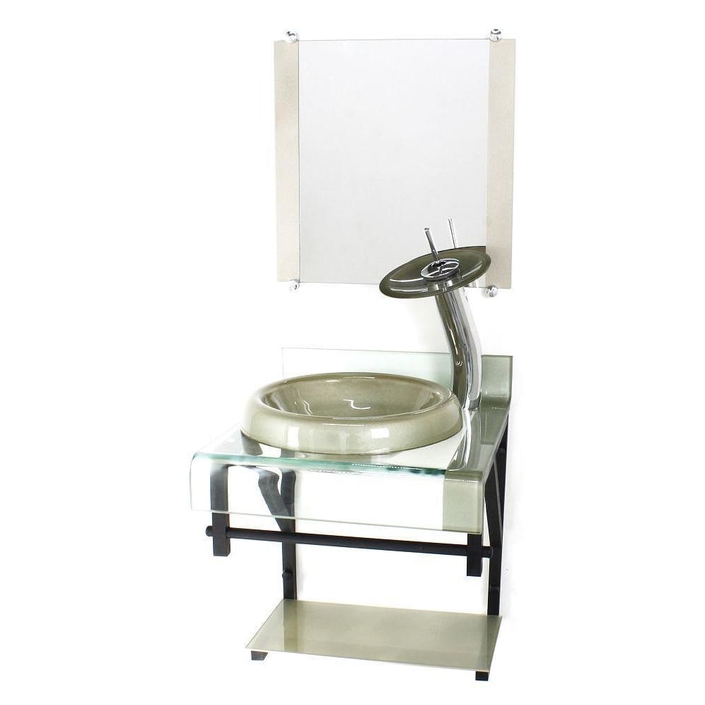 Gabinete Vidro 40Cm Banheiro Curvado Duplo Pp Cuba Chapéu