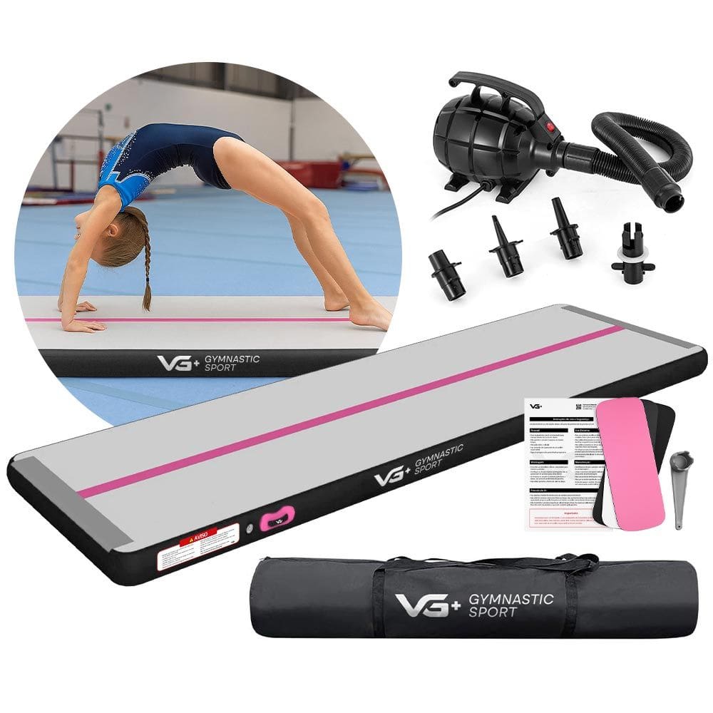 Tapete Colchão Ginástica Inflável 3 Metros com Bomba Elétrica VG Plus Preto e Rosa 110v