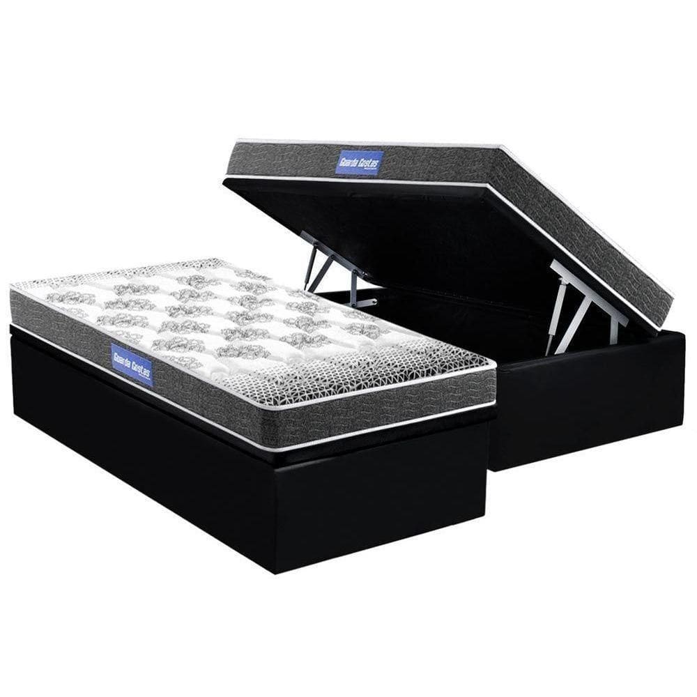 Cama Box Baú Solteiro: Colchão Espuma Probel D20 Guarda Costas Black + Base Crc Suede Black