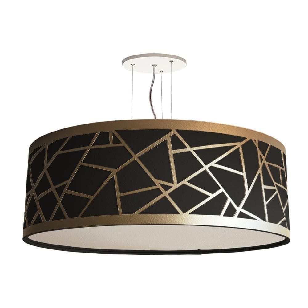 Lustre Pendente Recorte Bronze Cúpula Em Tecido Preto 50X15