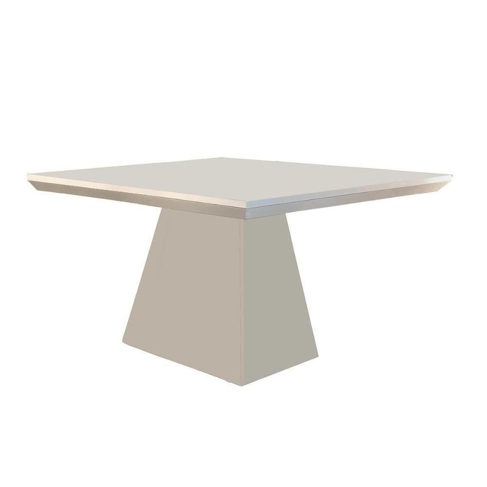 Mesa P- Cozinha Luna C- Tampo 90x90cm Flex Madeirado Vidro Canto Curvo - Imbuia-ripado 3d-off White - Rufato