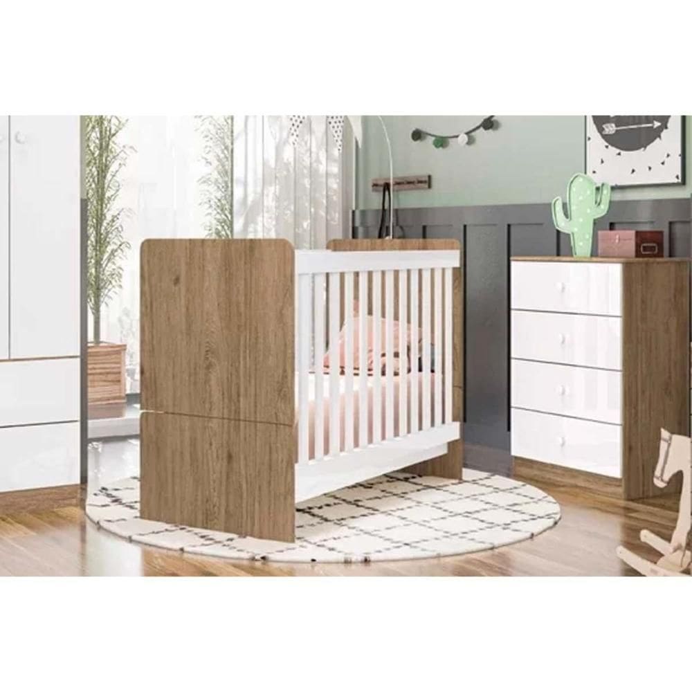 Quarto Infantil Completo Labirinto 2 Peças (1 Berço + 1 Cômoda) Qi98 Rústico-branco - Henn