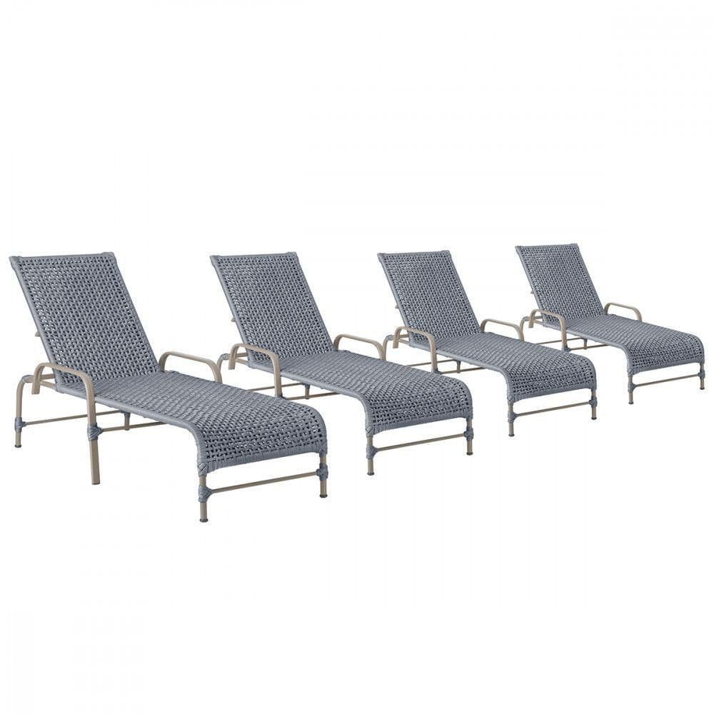 4 Espreguiçadeiras Reclinavel Catar Fendi Corda Nautica Prata