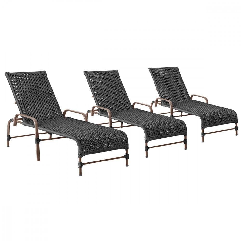 3 Espreguiçadeiras Reclinavel Catar Marrom Corda Nautica Preto