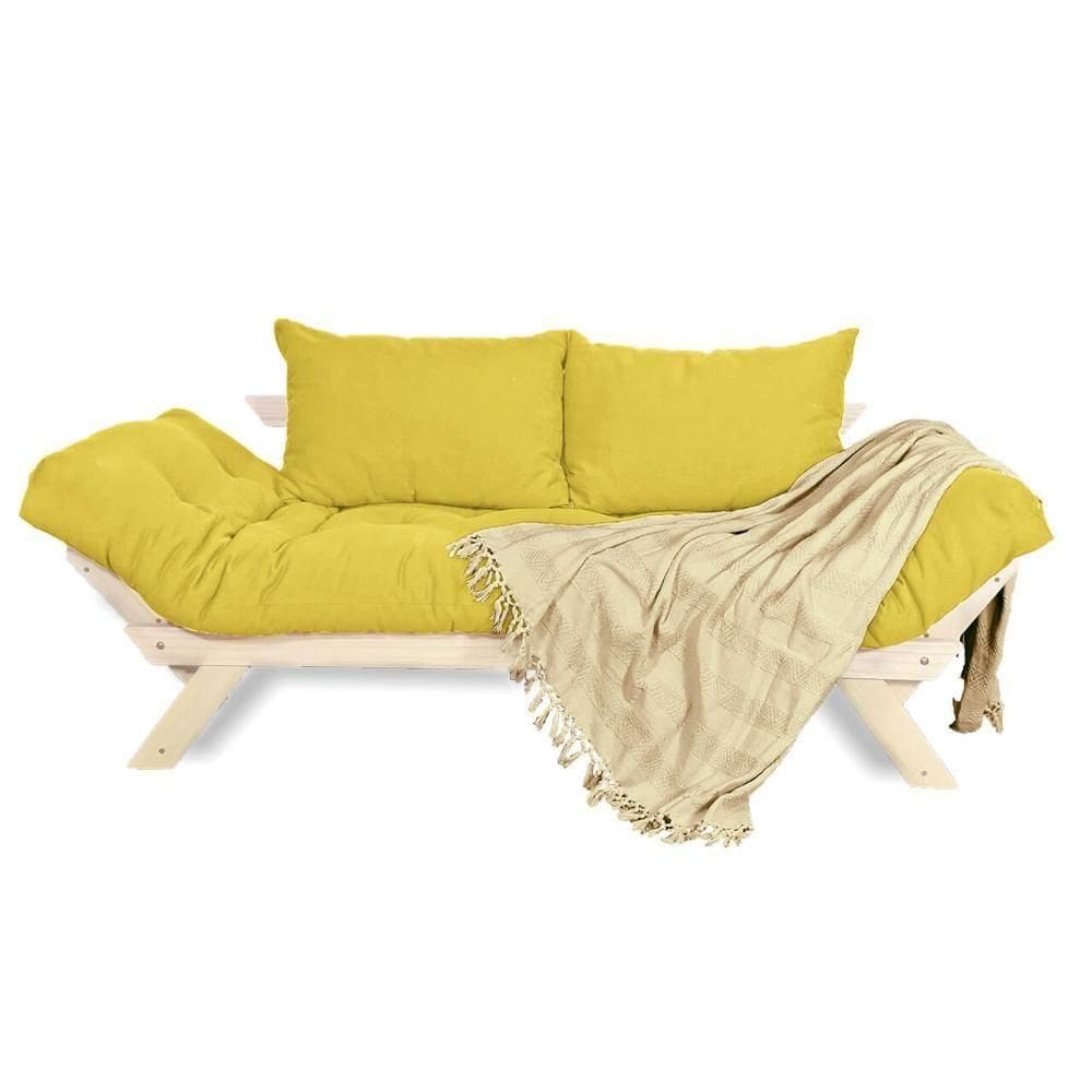 Sofá Japão Futon Acquablock Amarelo Em Madeira Maciça