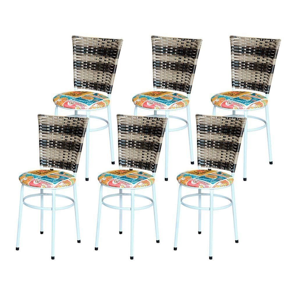 6 Cadeiras Para Mesa Branca Hawai Cappuccino Premium Assento Floral Happy Hour