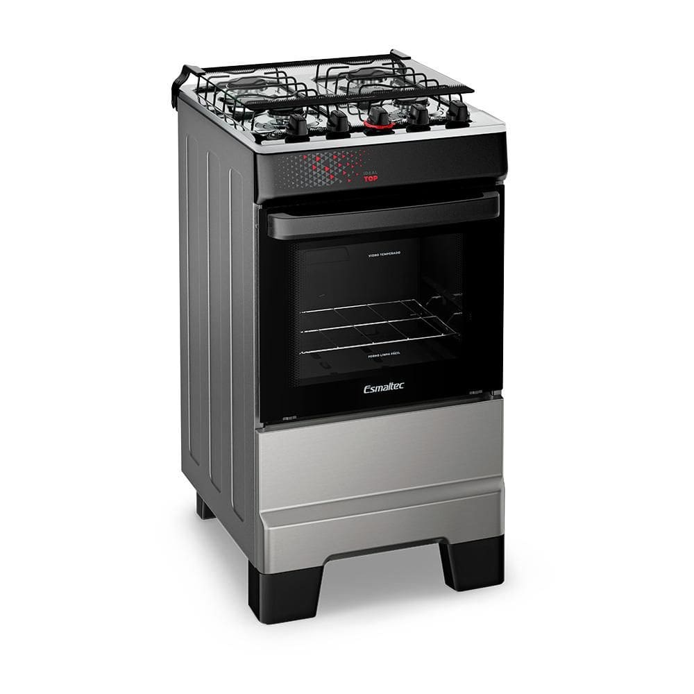Fogão a Gás Mesa Inox Tampa de Vidro Forno 50L Limpa Fácil e Acendimento Automático Esmaltec IDEAL Top T4IAI Cor Inox 4 bocas Bivolt