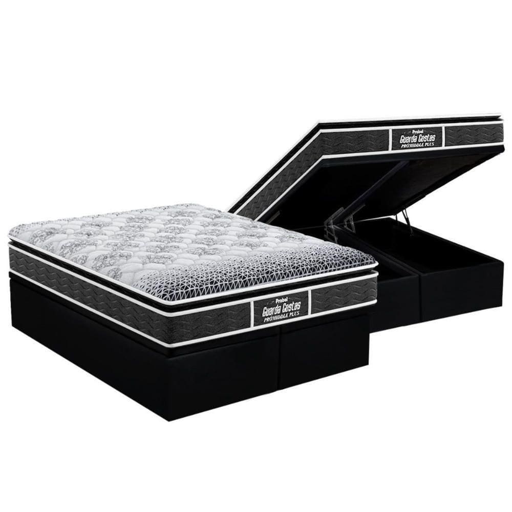 Cama Box Baú King: Colchão D28 - Ep Guarda Costas Pillow + Base Crc Suede Black(193x203)