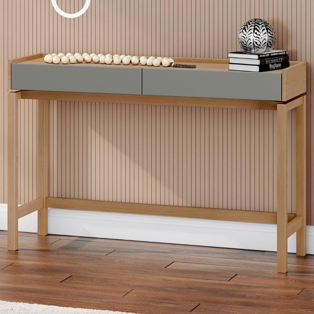 Aparador Sala De Estar 120cm Pé Madeira Soleil Oak/cinza F07 - Mpozenato