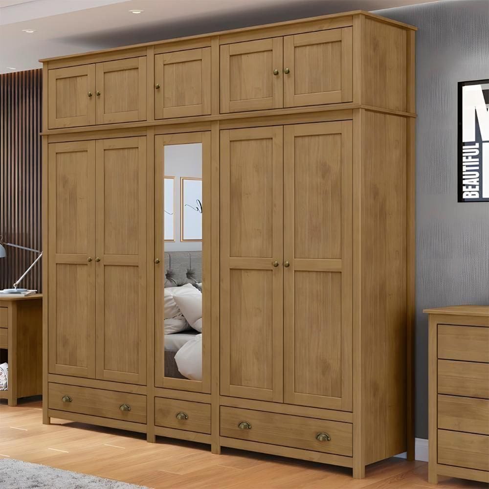 Guarda Roupa Casal 221cm 10 Portas 3 Gavetas Lázio Freijó F07 - Mpozenato