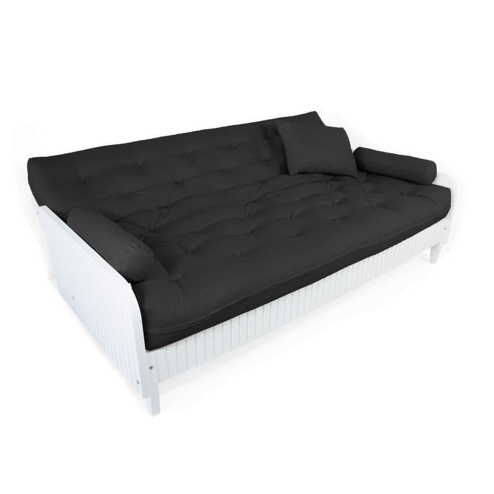 Sofá Cama Paris Ripado Branco Acquablock Preto Madeira Nobre