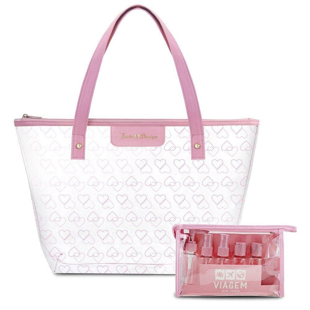 Kit De Bolsa Transparente E Frascos De Viagem De 10 Peças, Rosa