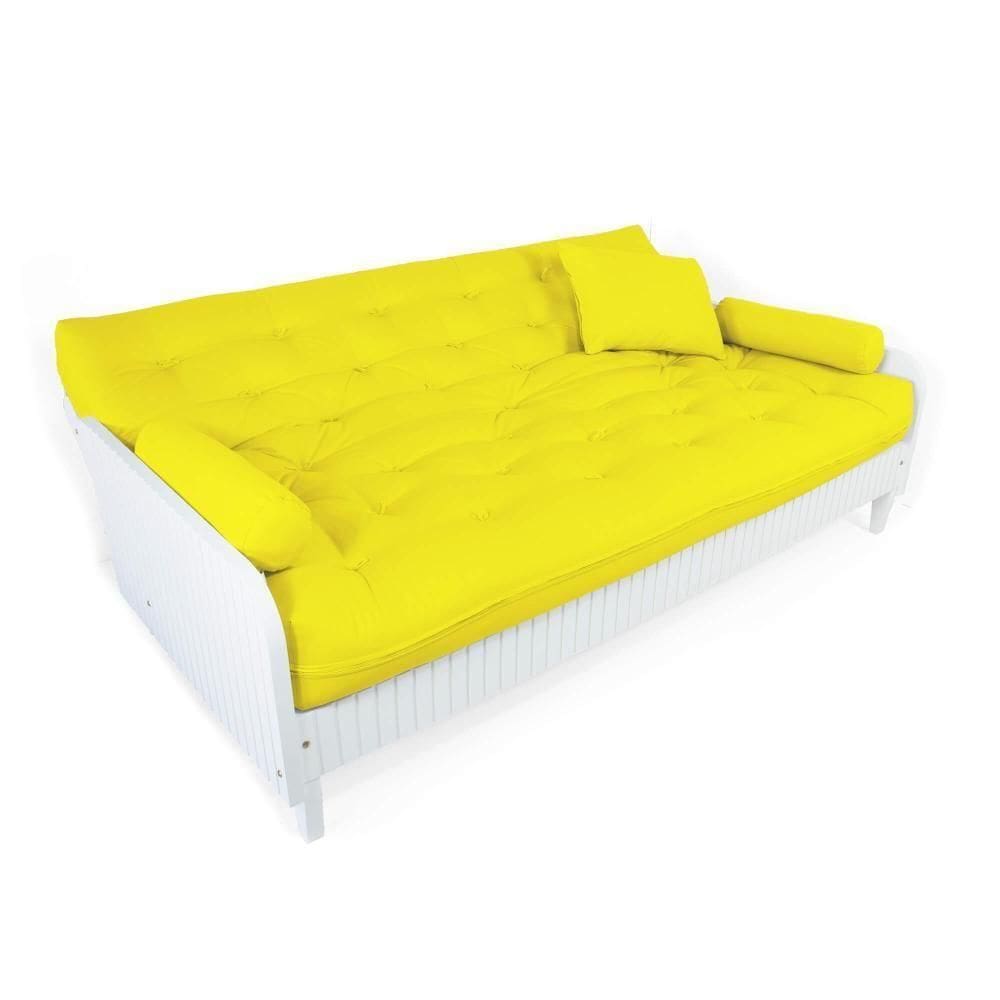 Sofá Cama Paris Ripado Branco Acquablock Amarelo Nobre