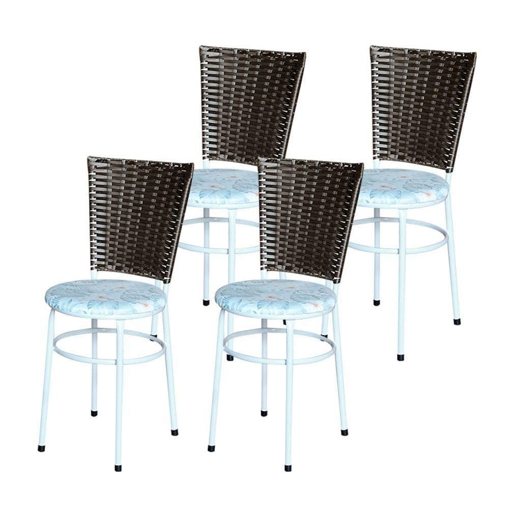 4 Cadeiras Para Mesa Branca Hawai Marrom Assento Floral Gelo