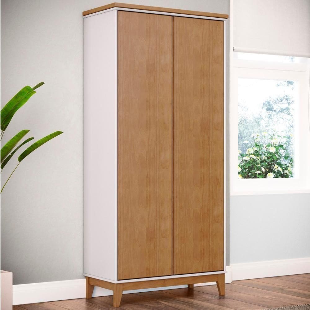 Armário Multiuso 83cm 2 Portas Pé Madeira Solvi Off White/freijó F07 - Mpozenato
