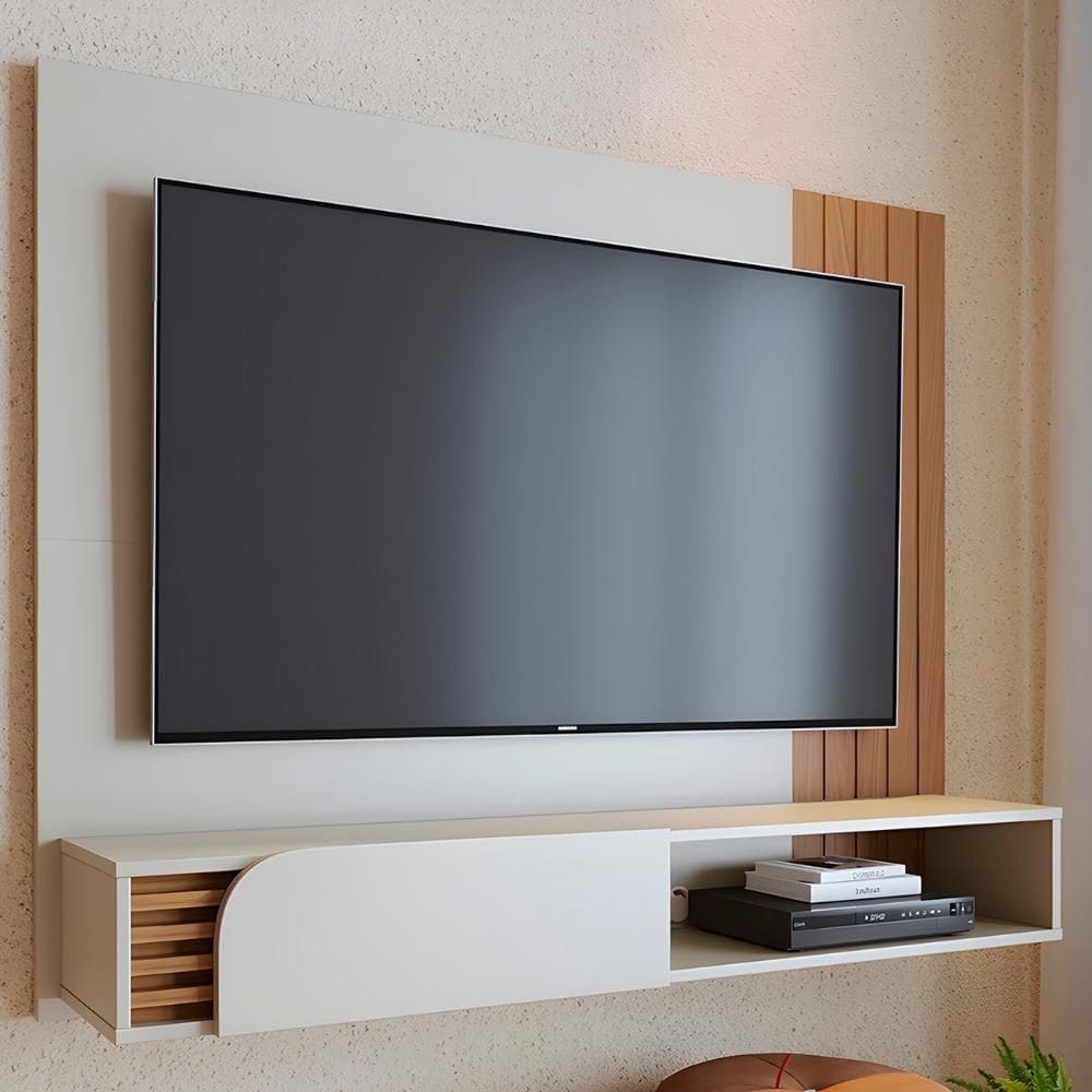 Painel TV 60 Polegadas E Bancada Suspensa Madrid Off White Freijó C05 - Mpozenato