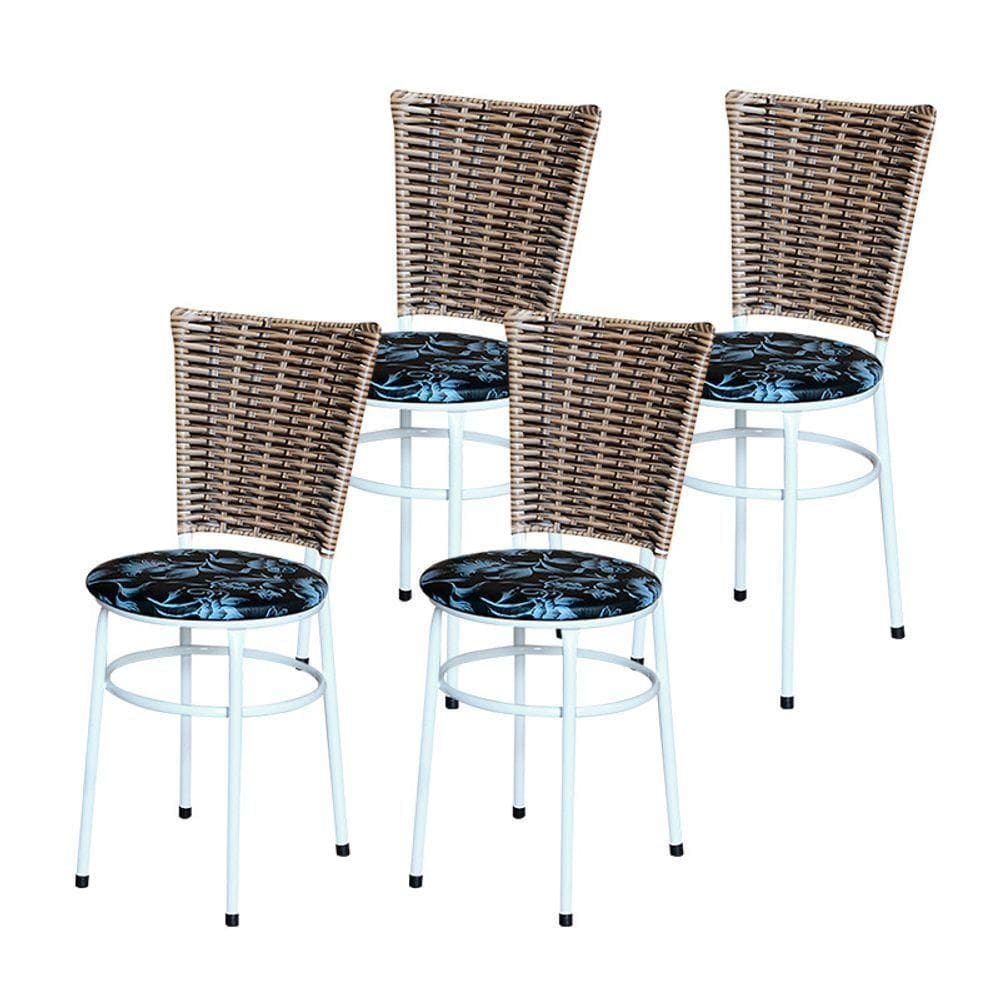 4 Cadeiras Branca Para Mesa Hawai Avelã Assento Floral Preto