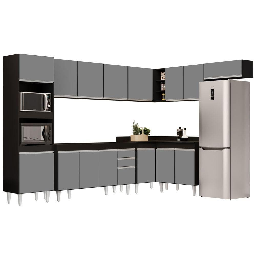 Armário De Cozinha Modulada De Canto 8 Peças Cp07 Balcão Preto/cinza - Lumil