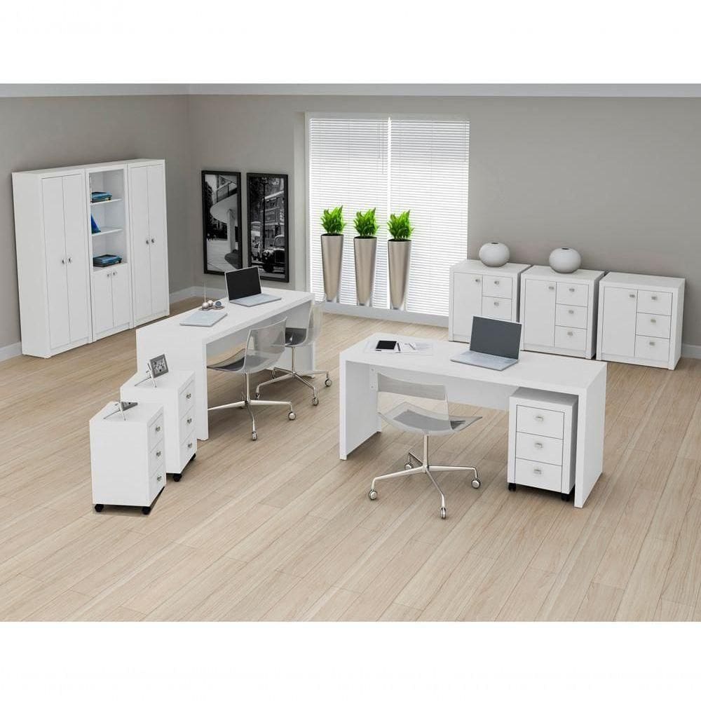 Conjunto Escritorio Completo 11 Peças Cj8 Branco Branco