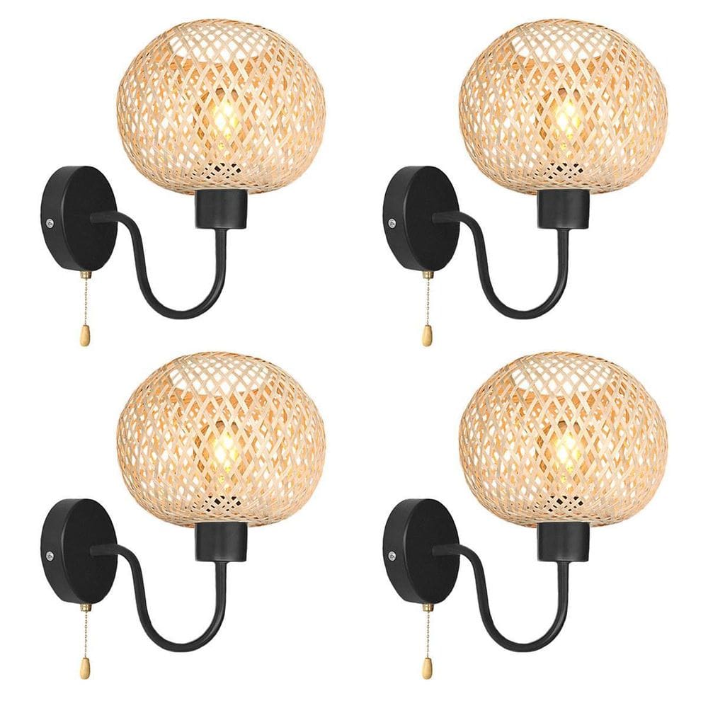 Kit 4 Luminária Parede Fibra Natural Artesanal Em Bambu