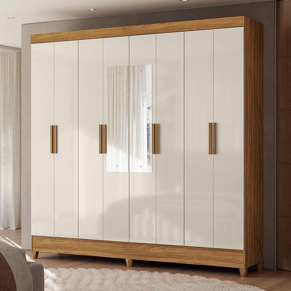 Guarda Roupa Casal Ambiente Marajó 8 Portas Freijó Off White com Espelho - Moval