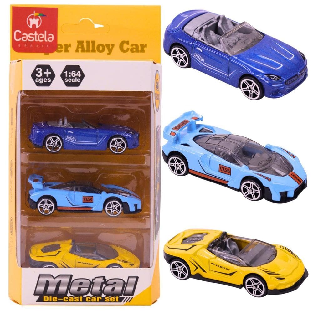 Pacote 3 Carrinhos Miniatura Die Cast Colecionável Castela