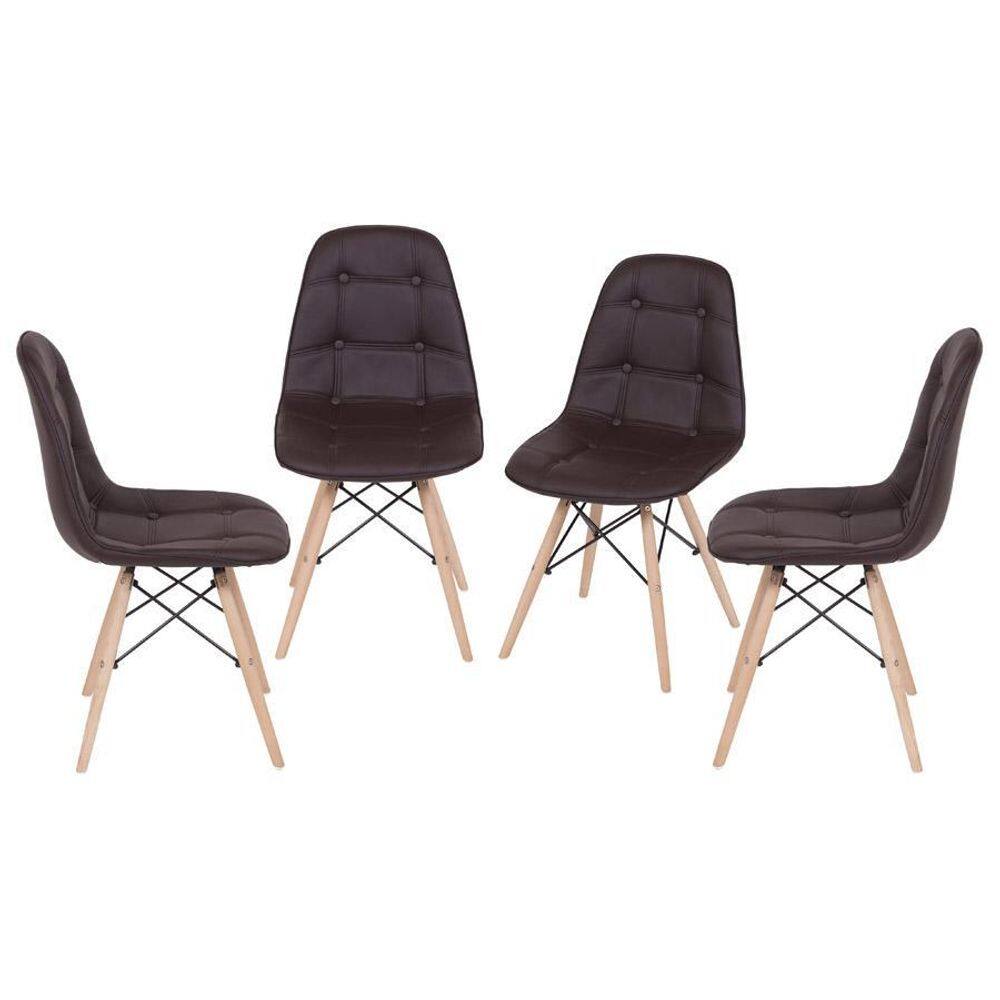 Kit 4 Cadeiras Boxbit Dkr Eames Botonê Base Em Madeira Café