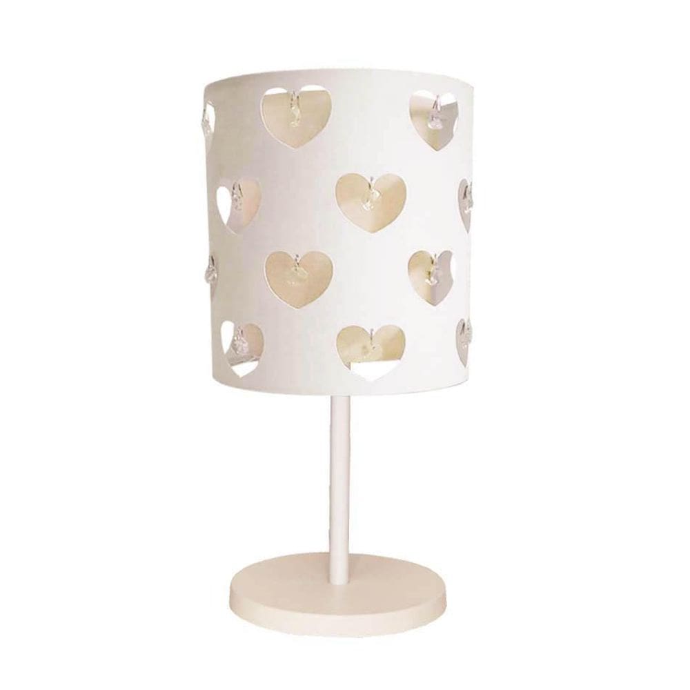 Abajur Infantil Corações Com Cristal-Base Branca 20X41 -Crú