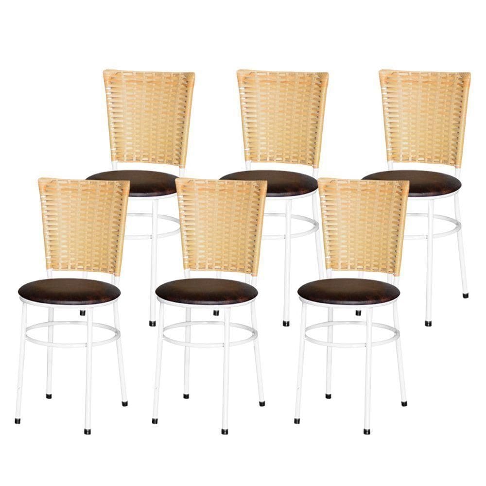 6 Cadeiras Para Mesa Branca Hawai Palha Marrom