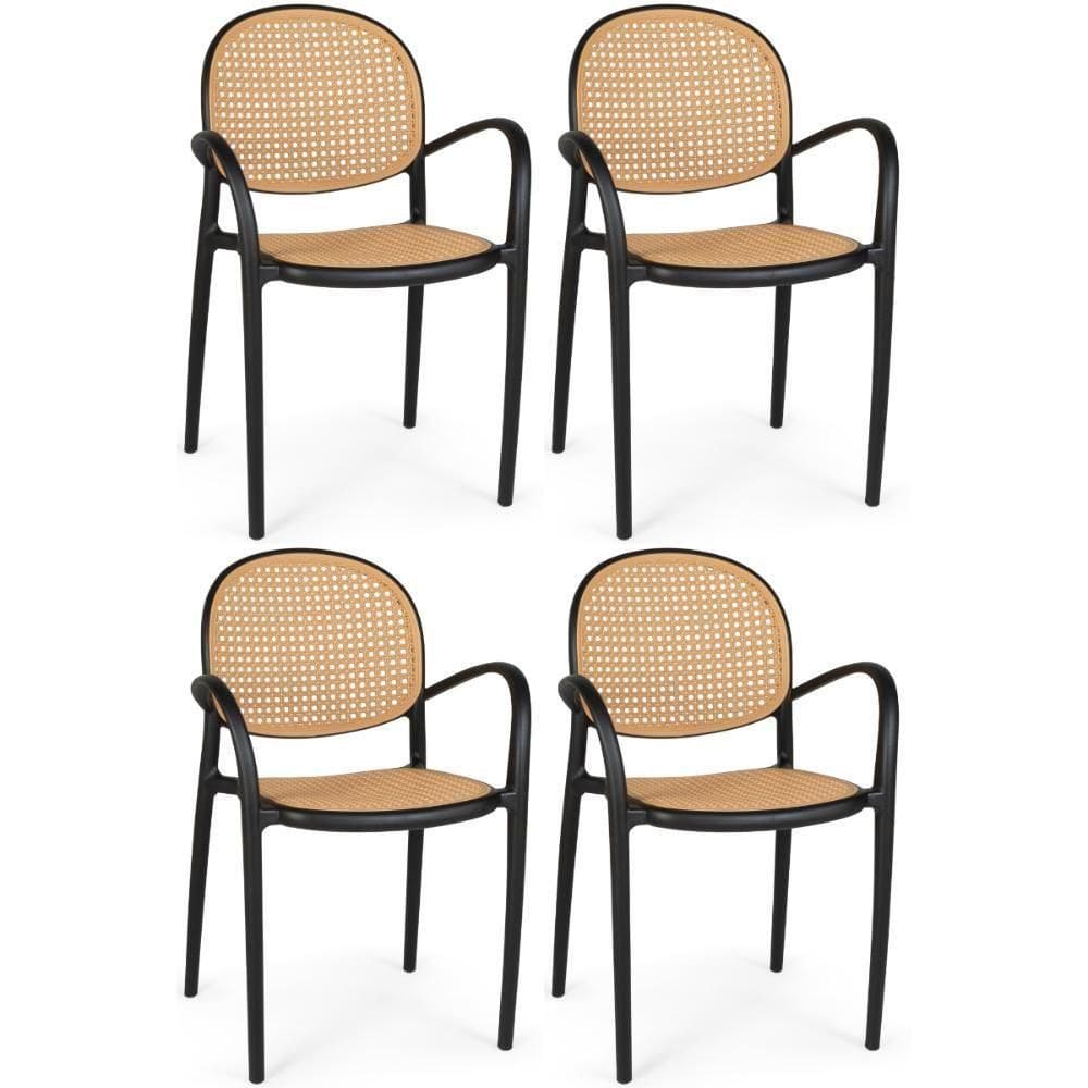 Kit 4 Cadeiras De Jantar Roma Com Braço Para Sala E Cozinha - Preto