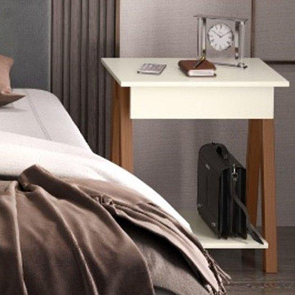 Mesa De Cabeceira 1 Gaveta Integra Finger Amadeirado-off White - Ofertamo