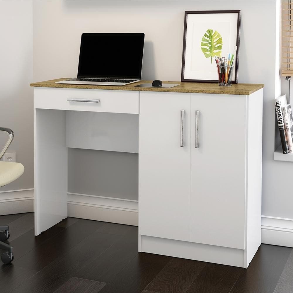 Mesa Computador Com Portas E Gavetas Space Branco-nature - Patrimar