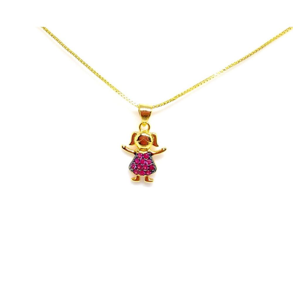 Colar Com Pingente Menina Cravejada Folheado a Ouro 18k
