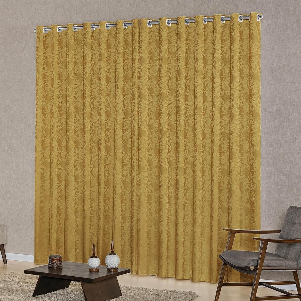 Cortina De Quarto 3,00M X 2,50M Decorativa Jacquard Dourado