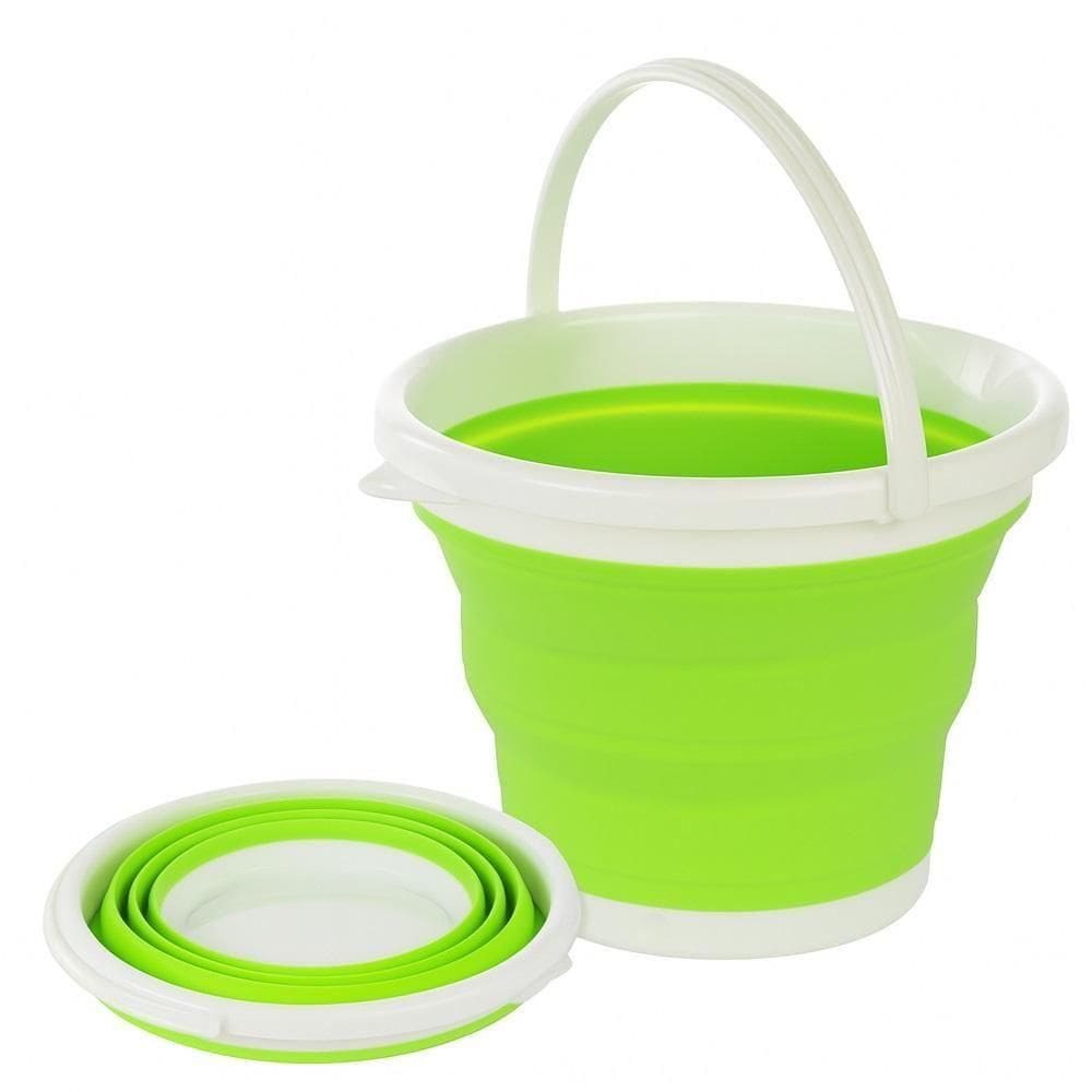 Balde Flexivel Silicone Dobravel Cesto Portátil 10l Grande Para Roupa Agua Gelo Multiuso Verde