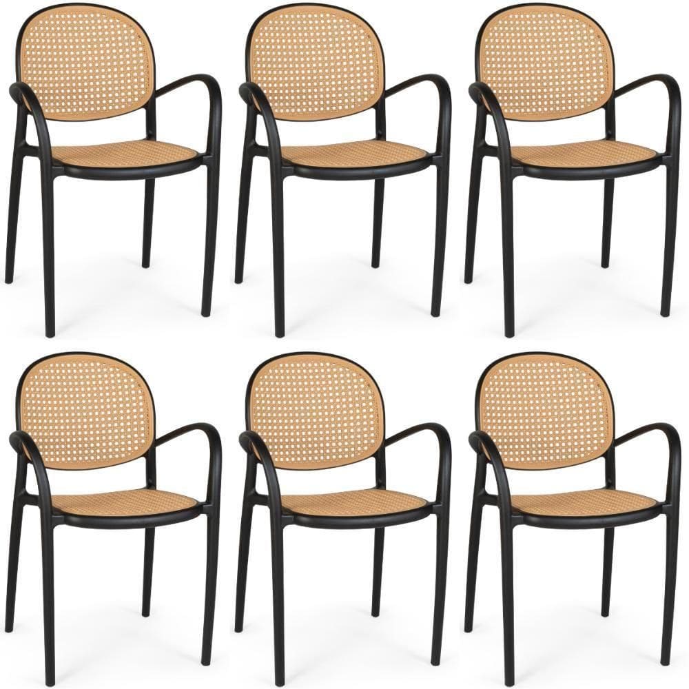 Kit 6 Cadeiras De Jantar Roma Com Braço Para Sala E Cozinha - Preto