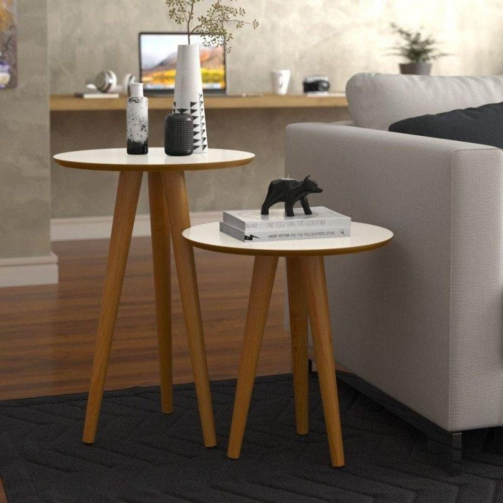 Conjunto 2 Mesas 4202 Pés Palito Ofertamo Sala Off White-freijo