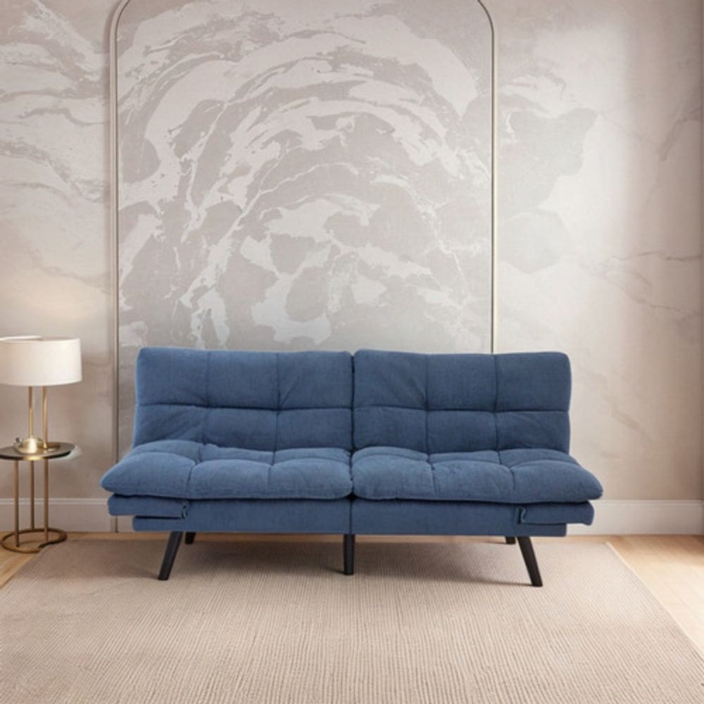 Sofa Flat Azul Com Lateral E Encosto Reclinavel 182x86x82cm