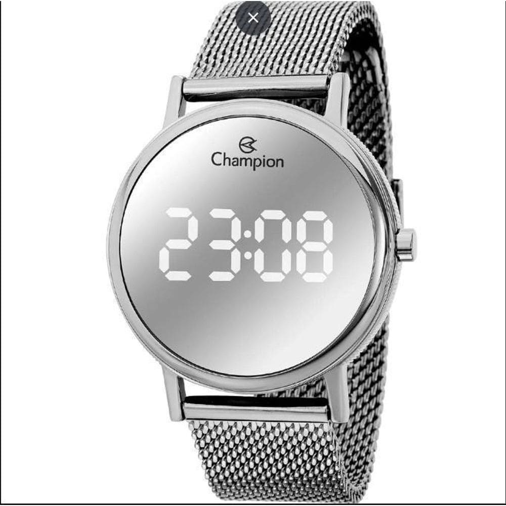 Relógio Digital Champion Feminino Prata Aço 5ATM 4,0cm