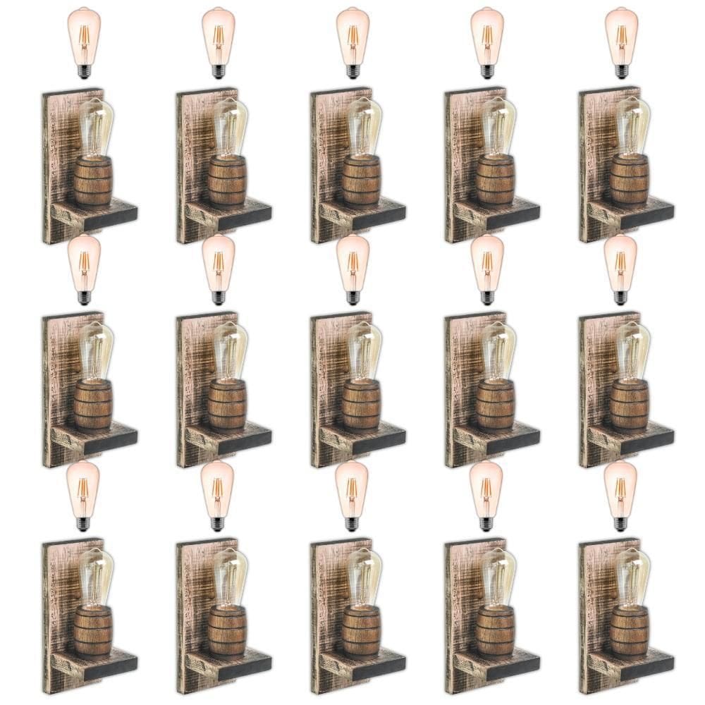 Kit 15 Arandelas Barril Delenha Decor Rústico + Lâmpadas
