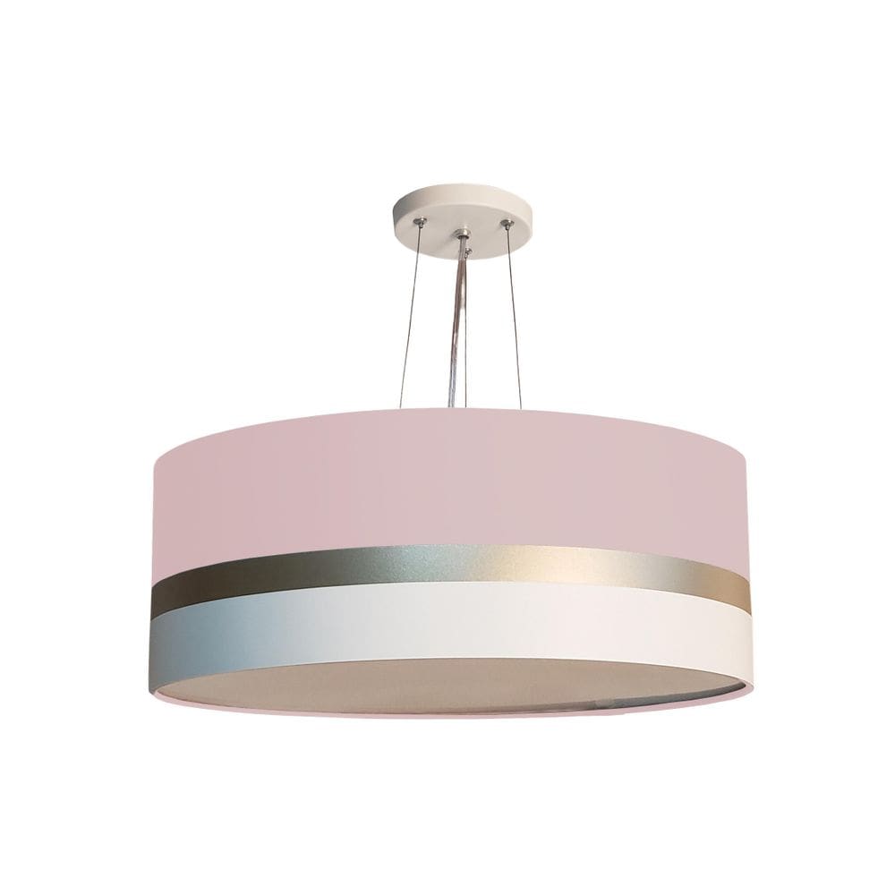 Lustre Pendente Faixas Bronze Cúpula Rosa 40X15