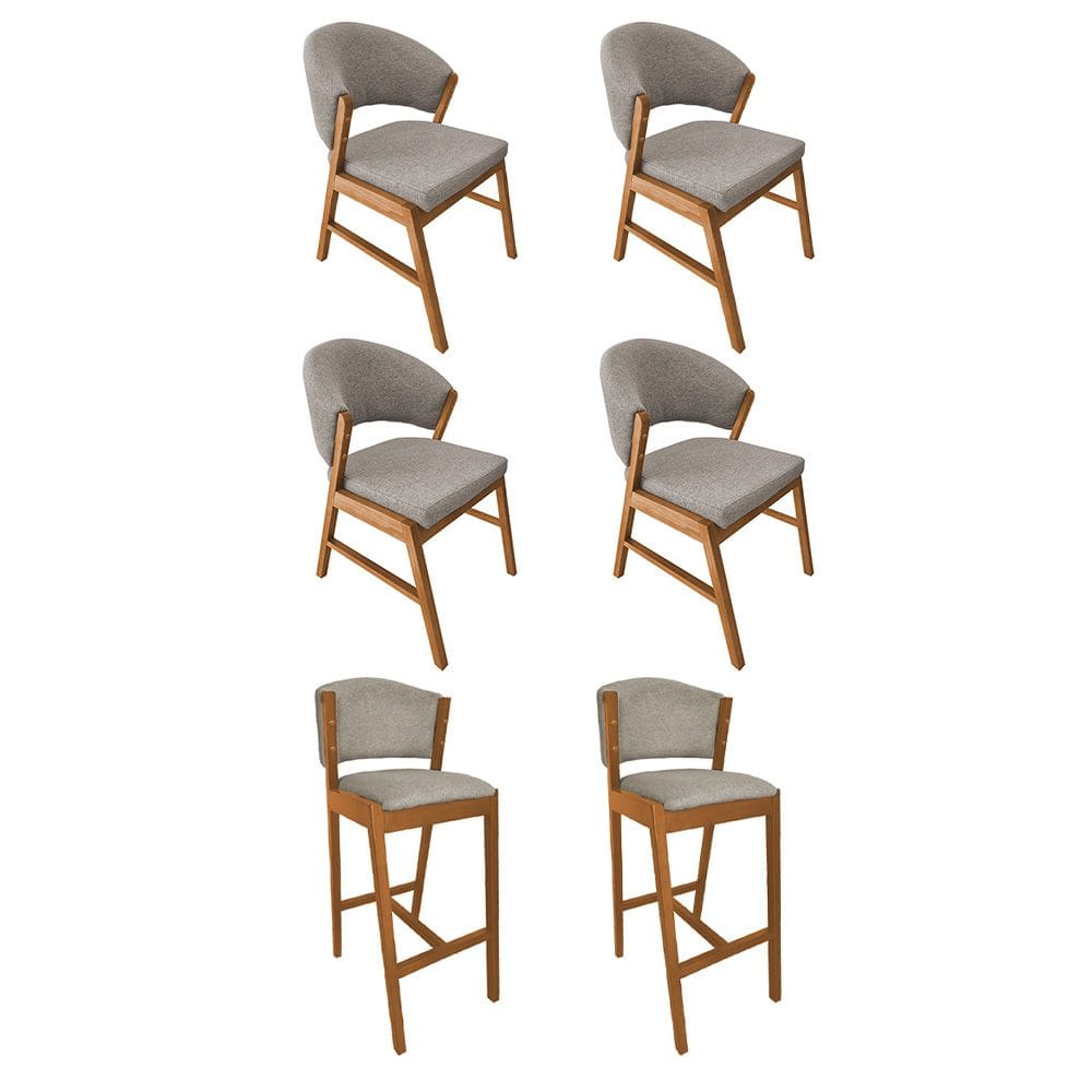 Kit 4 Cadeiras de Jantar Debora Madeira Maciça com 2 Banquetas Ana Cerejeira Premium Linho Bege