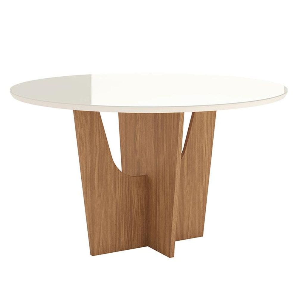 Mesa de Jantar Vértice 140 cm Redondo com Vidro Nature Off White - Henn