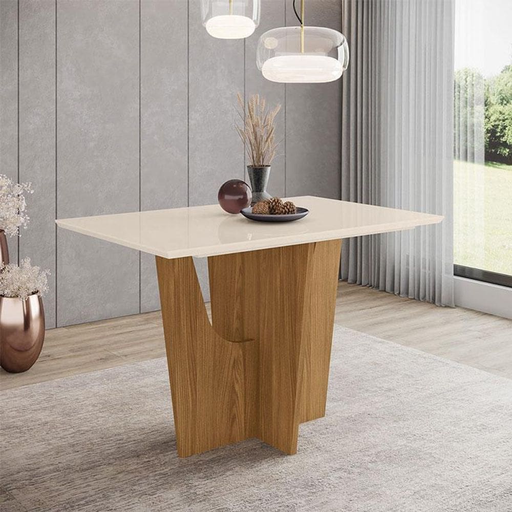 Mesa de Jantar Vértice 120 cm Ambiente Canto Reto sem Vidro Nature Off White - Henn