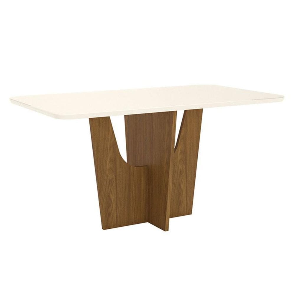 Mesa de Jantar Vértice 160 cm Canto Arredondado com Vidro Nature Off White - Henn