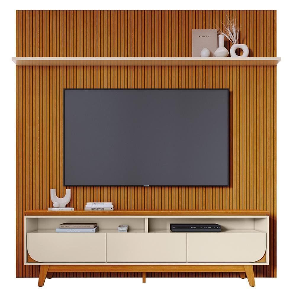 Rack Bancada Com Painel Luna Cinamomo/off White Para Até 75” - Madetec