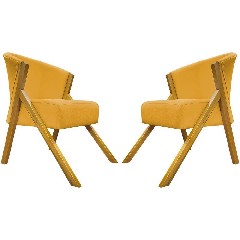 Kit 2 Poltronas Decorativa You Suede Braça Amadeirada - Mostarda Suede